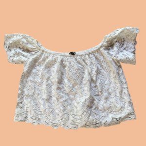 Express Lace Cropped Off the Shoulder Top